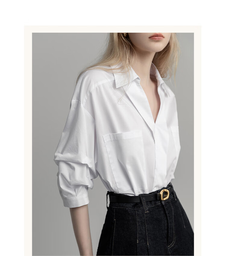Demana [Smart Commuting] Summer Elegant Bookish V-Neck Stacked Sleeve Comfortable Slimming Shirt for Women 12