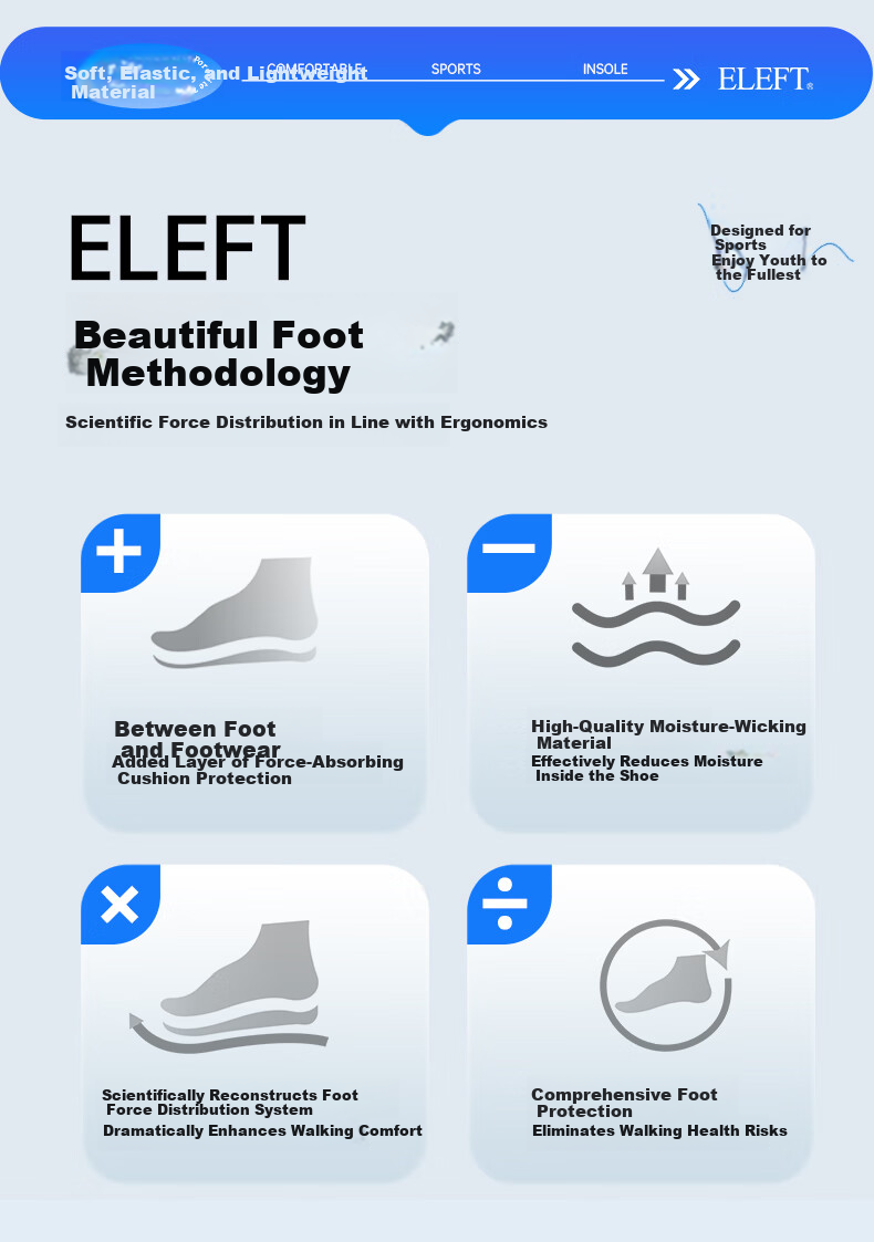 Eleft Sports Running Insoles Sweat-Absorbing Moisture-Wicking Dry Comfortable Arch Support Shock Absorption Insoles Light Gray Men's 2