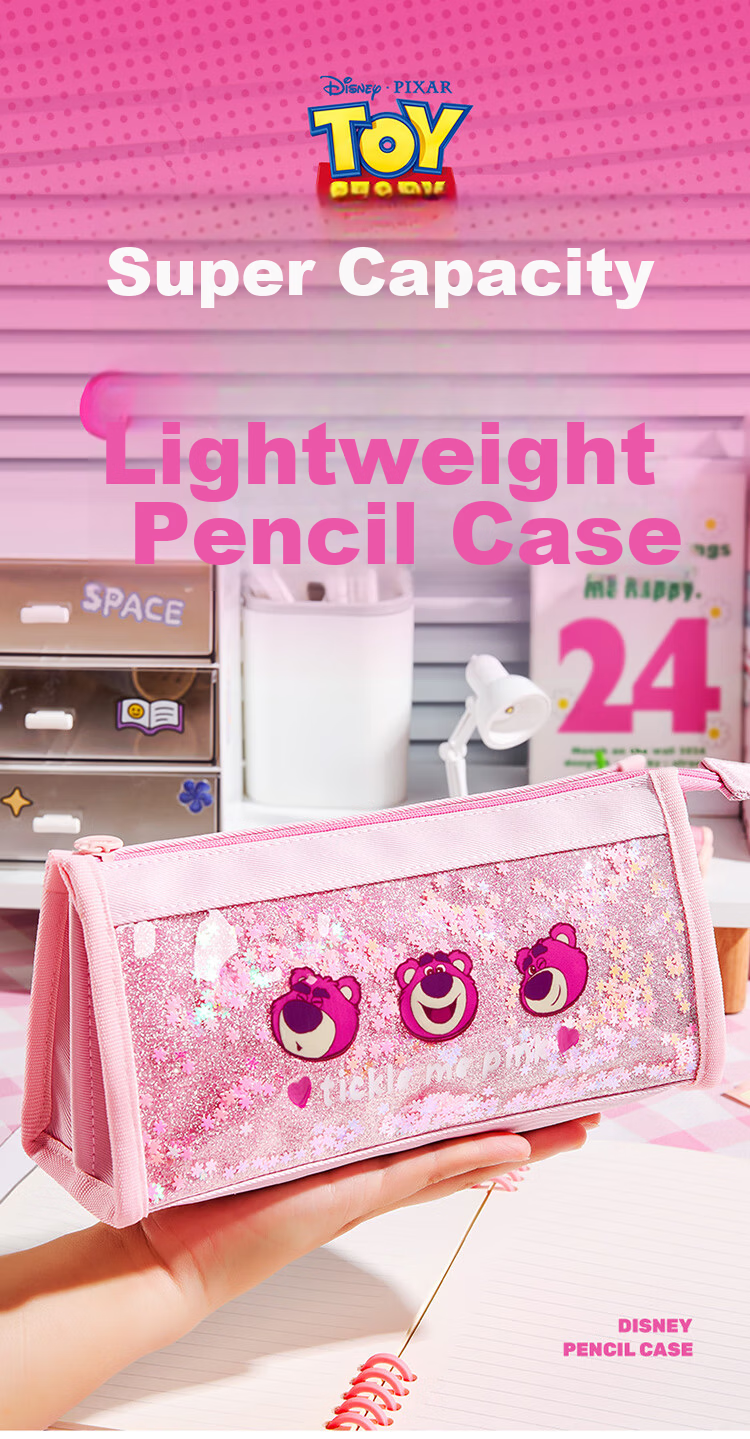 Disney Elementary School Pencil Case Large Capacity Handheld Stationery Bag High-Value Pencil Pouch Sand Flow Stationery Box Middle School Girls Study Supplies Storage Bag Graduation Gift 1