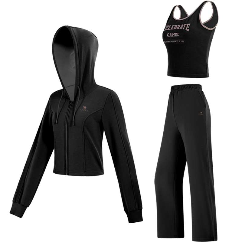 CAMEL Casual Sports Set, New Women's Outerwear, Wide-Leg Straight Pants, Vest Three-Piece Set, Knitted Casual Sportswear