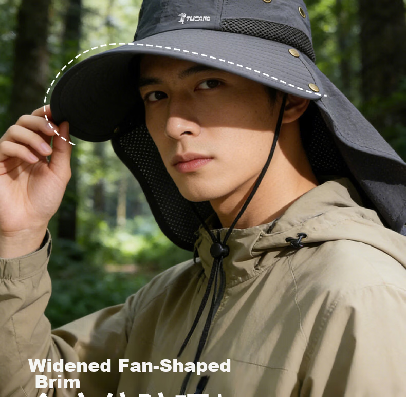 TUCANO Men's Summer Sun Protection Hat Outdoor Fishing UV Protection Sun Hat Neck Guard Large Brim Bucket Hat 5