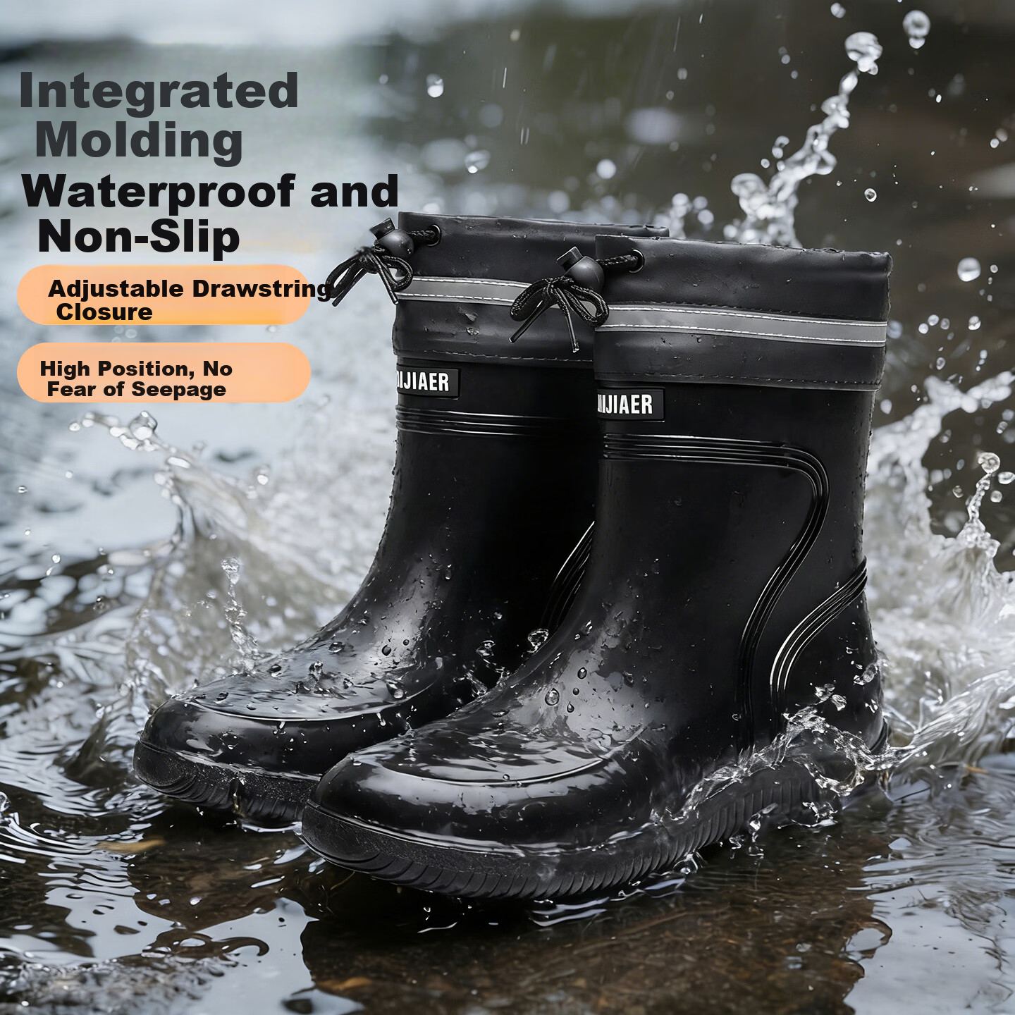 Afnoti Men's High Tube Waterproof Non-Slip Fishing Boots Thickened Water Shoes Durable Outdoor Rain Boots Black Size 43