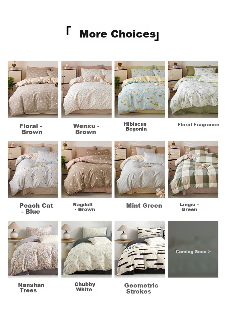 MUJI Antibacterial Skin-Friendly Breathable 100% Pure Cotton Four-Piece Bedding Set Peach Cat Miss - Blue Duvet Cover for Single/Double Bed 1.5/1.8m 2*2.3m 4