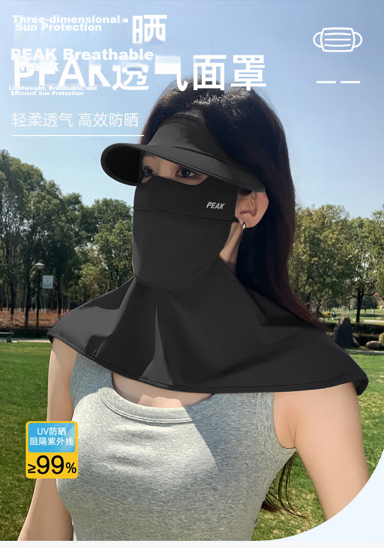 Peak Sunscreen Face Mask Black Coated Brim Sunshade UV Protection Lightweight Breathable Shoulder Neck Eye Protection Outdoor Sunblock 1