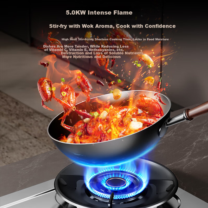 Royalstar Extraordinary Series Gas Stove Household Liquefied Gas Stainless Steel Double Burner Built-in High Flame Stove Desktop First-Level Energy Efficiency 70% Thermal Efficiency JZY-S51G