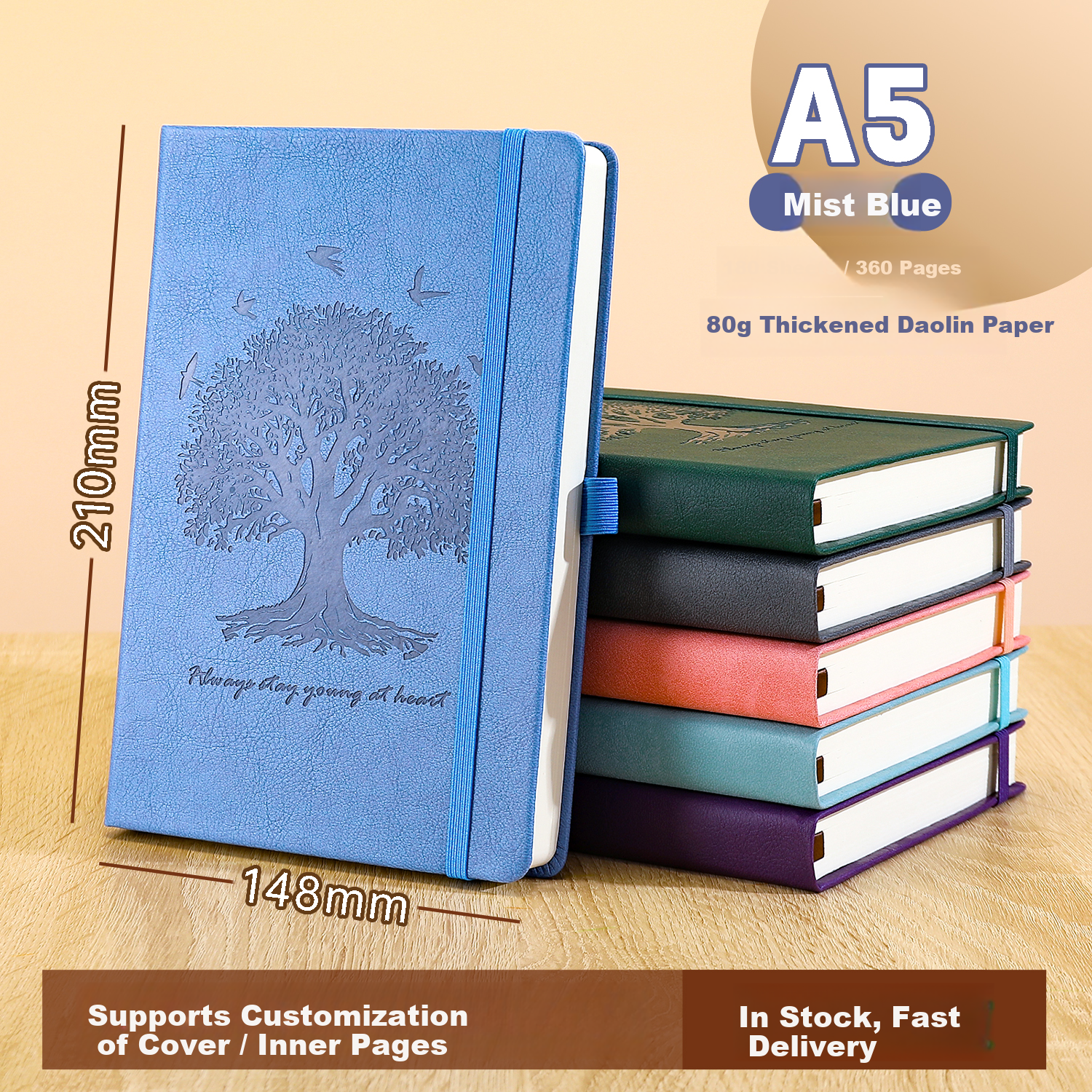 A5 Thickened 360-Page Faux Leather Strap Notebook Candy Color Business Student Simple Office Meeting Study Lined Journal Customizable