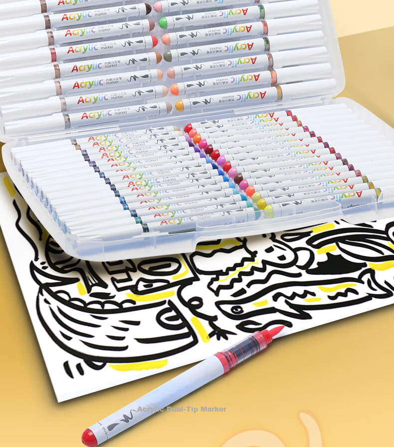 Direct Liquid Soft Tip Acrylic Markers 48 Colors Student Set Non-Transparent Layerable Watercolor Paint Pens Gift Box 21