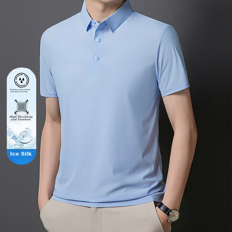 ROMON POLO Shirt Short Sleeve T-Shirt for Men, Sun Protection, Antibacterial, Moisture-Wicking, Ice-Cool Tech, Solid Color, Light Business Top, Medium 5XL 1