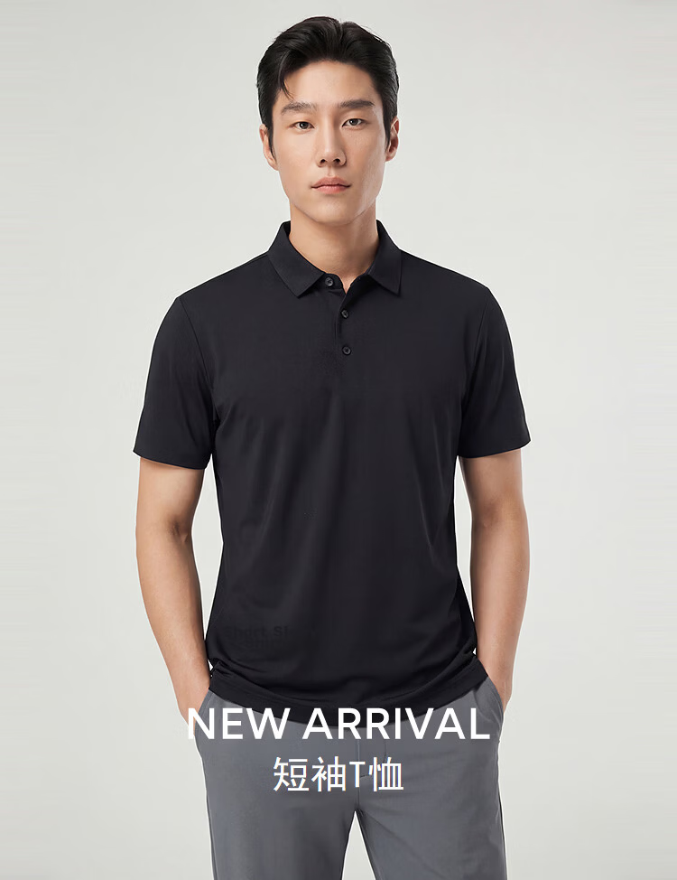YOUNGOR 【Binba + Machine Washable Mulberry Silk】Summer Men's Short Sleeve Polo Business Stretch Collar Black 513143 15