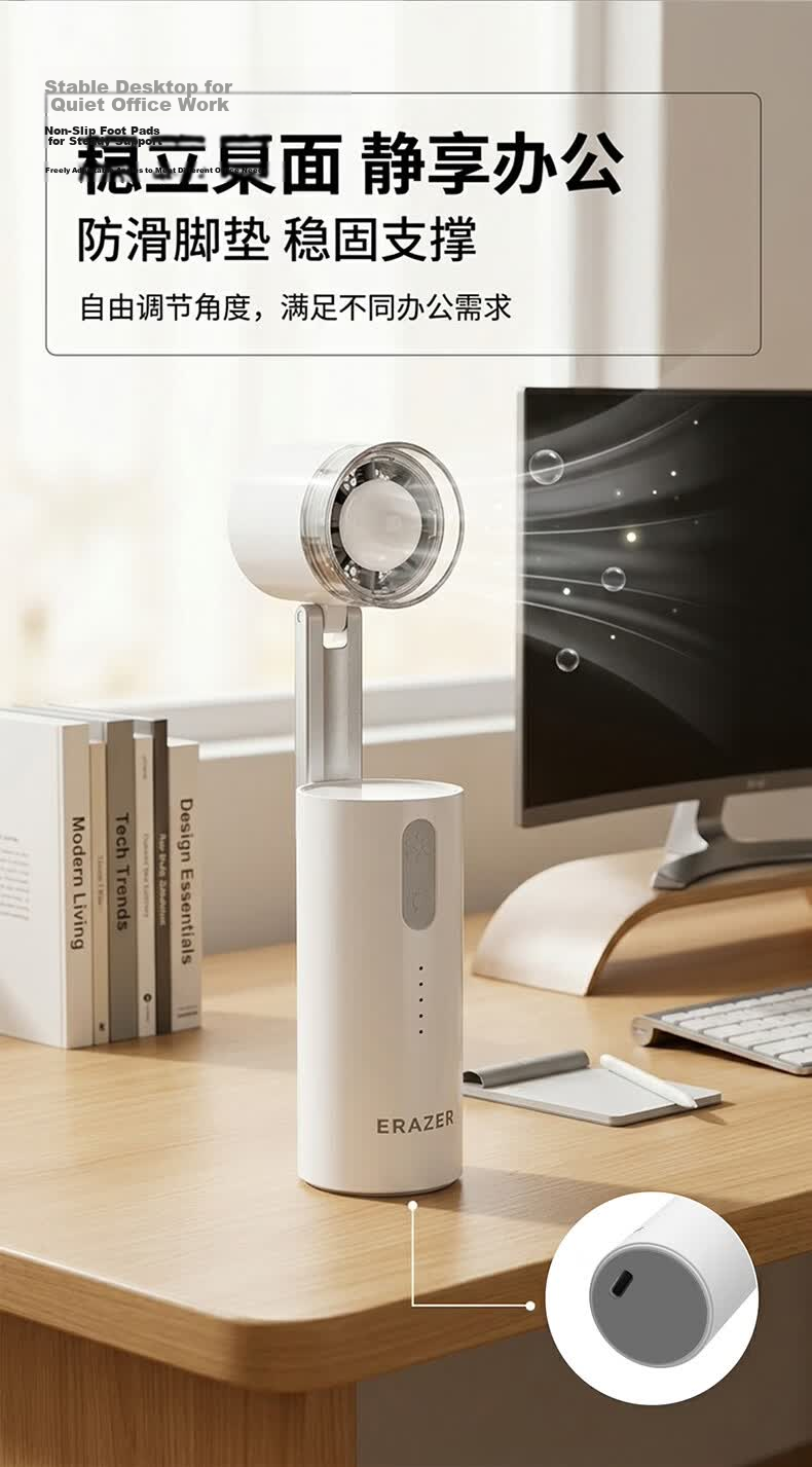 Lenovo Investment Brand Superpower Mini Fan Handheld Desktop Neck Hanging Long Battery Life Foldable Portable USB Charging Cooling Ice Compress Office Student Outdoor Fan 6