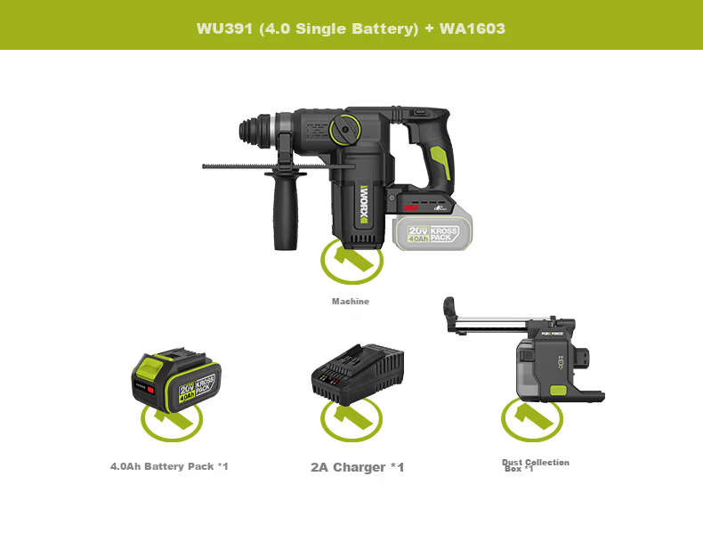 WORX 20V Cordless Lithium Battery Hammer Drill WU391.9 (Bare Tool) Rechargeable Impact Drill Concrete Electric Tool 22