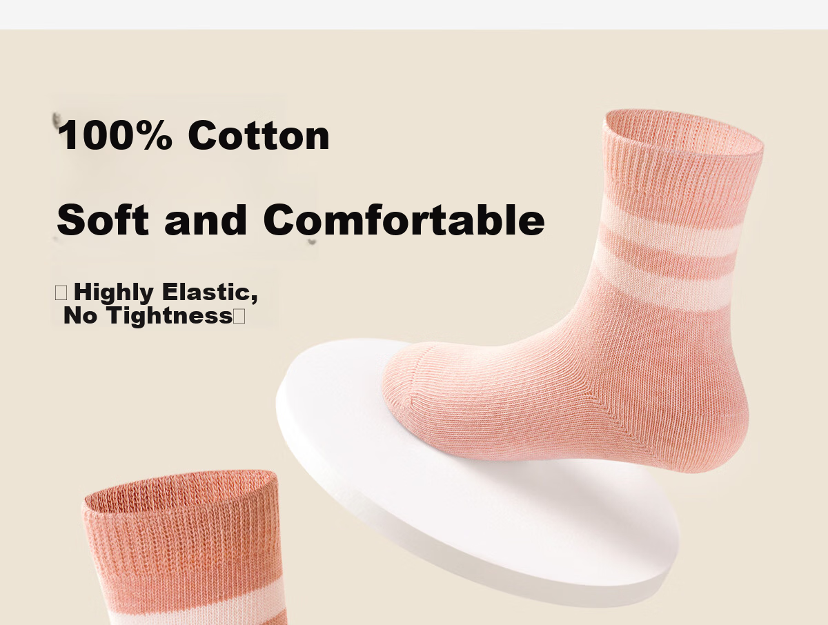 Mianzhuwu Children's Socks Girls Spring Summer Pure Cotton Class A 10A Antibacterial Odor-Resistant Sweat-Absorbing Seamless Mid-Calf Socks 5 Pairs 2