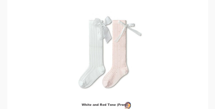Balabala Girls' Summer Mesh Breathable Thin Mid-Calf Socks Sweet Bow Cotton Stretch 2 Pairs Set 13