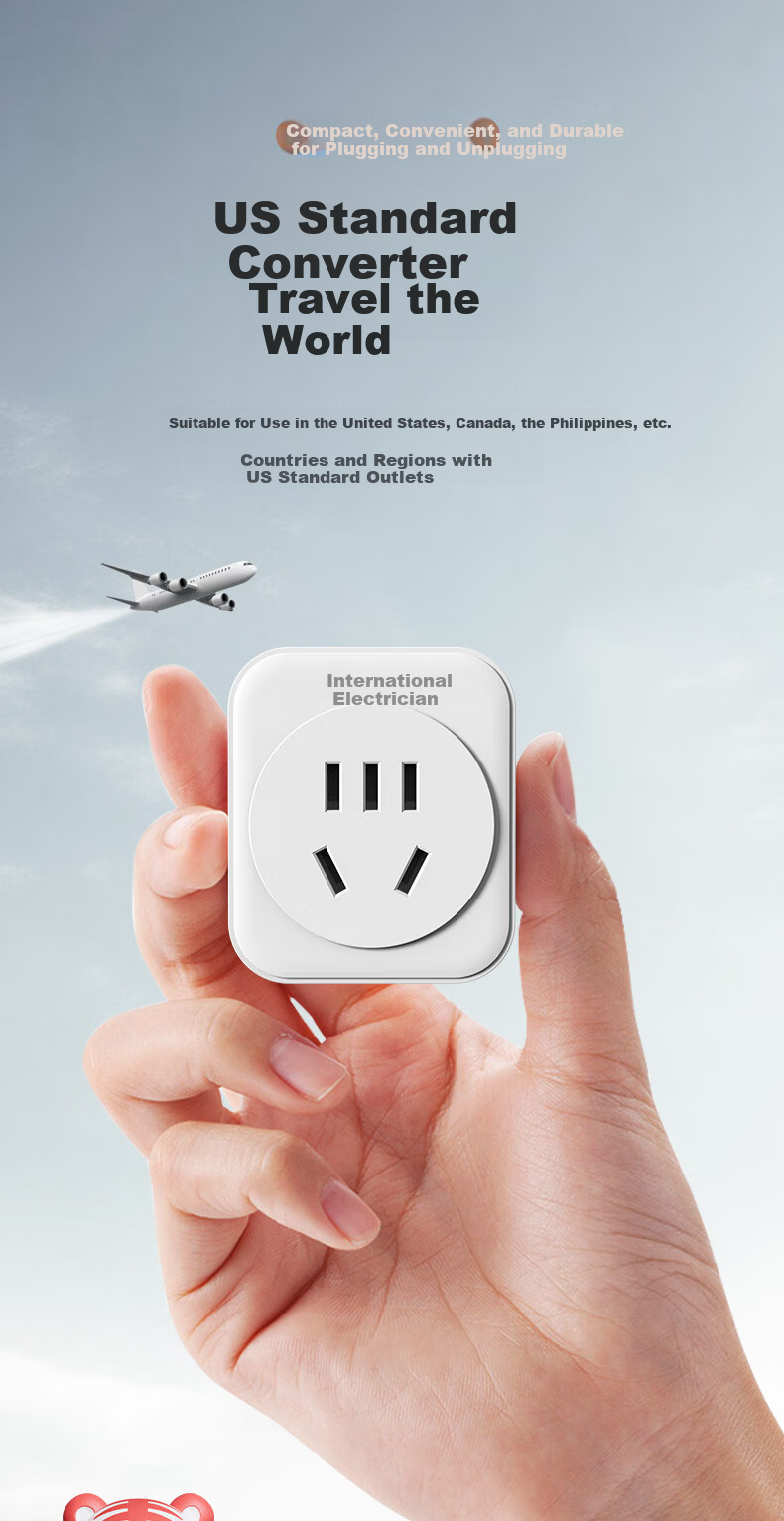International Electrical American Standard Conversion Plug 2500W High Power Travel Socket Adapter Converter for USA Mexico Canada Philippines Colombia 1
