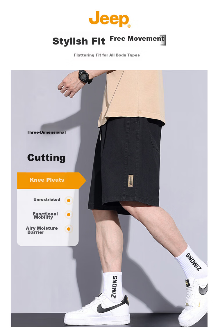JEEP Men's Summer Casual Breathable Loose Cargo Shorts, Versatile Five-Point Pants, Khaki, XL 4