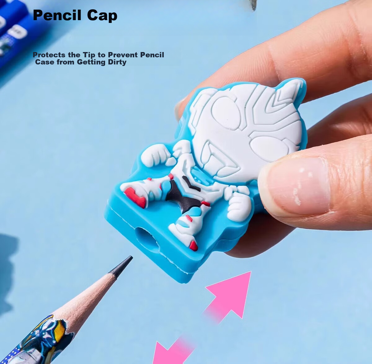 IiGEN Ultraman HB Pencil Set Learning Stationery Ultraman Pencil Eraser Grade 1-2 Boys Gift Hole Pencil AB Two Colors Random Single Pack 7557 10