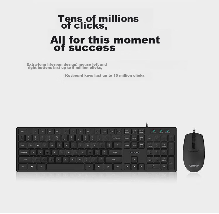 Lenovo KM180 Wired Keyboard and Mouse Set Ergonomic Comfortable Touch Business Office Desktop Compatible with Xiaoxin 3