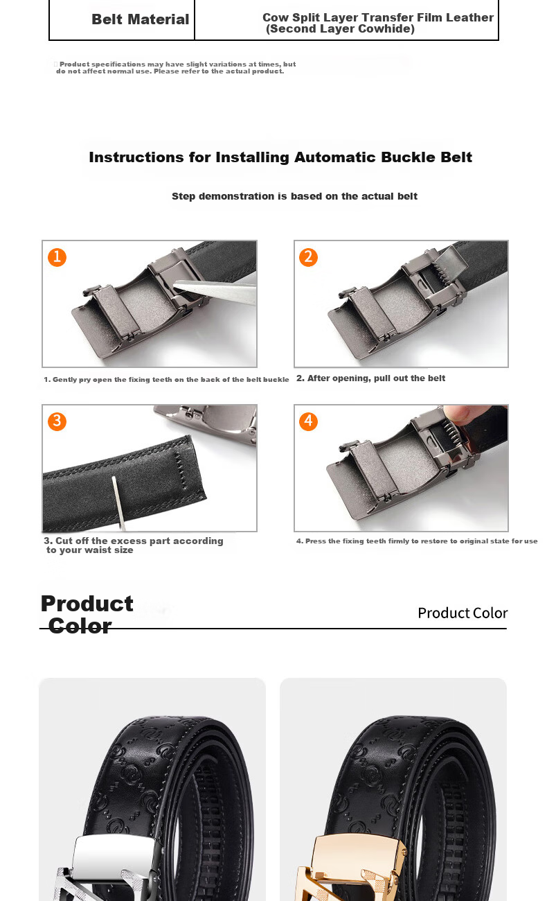 TUCANO Men's Genuine Leather Automatic Buckle Business Casual Belt Birthday Gift for Boyfriend Husband Dad Elders 4