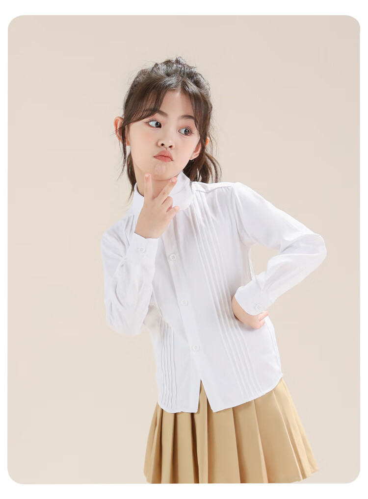 Yinuofang Children's White Long-Sleeve Shirt, Children's Day Performance Costume, Undershirt for Girls, Girls' Shirt for Large Chorus T-Shirt 18
