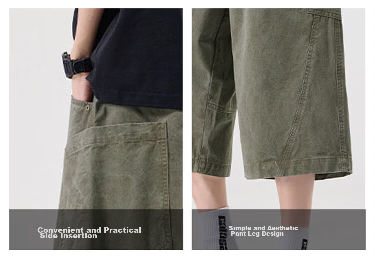 JEEP SPIRIT Men's Pure Cotton Work Shorts Summer Trendy Seven-Point Casual Pants Army Green XL 7
