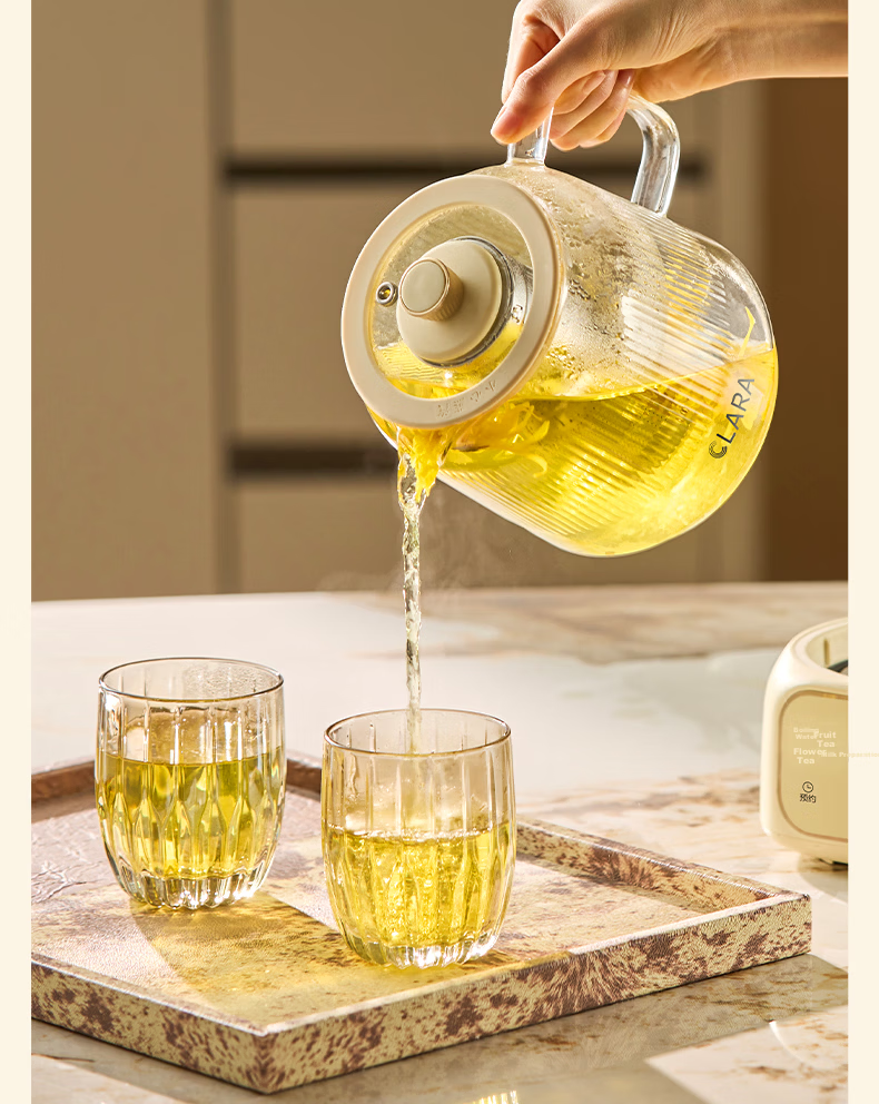 CLARA 1.5L All-Glass Health Pot Temperature Control Kettle Large Capacity Multifunctional Tea Maker Electric Kettle No Glue No Seam Titanium Tea Strainer Model 6