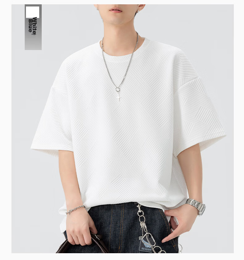 Fingercroxx IT Men's Summer Casual Basic Cotton T-Shirt, Trendy Loose Fit Short Sleeve Crew Neck Top, White, M 27