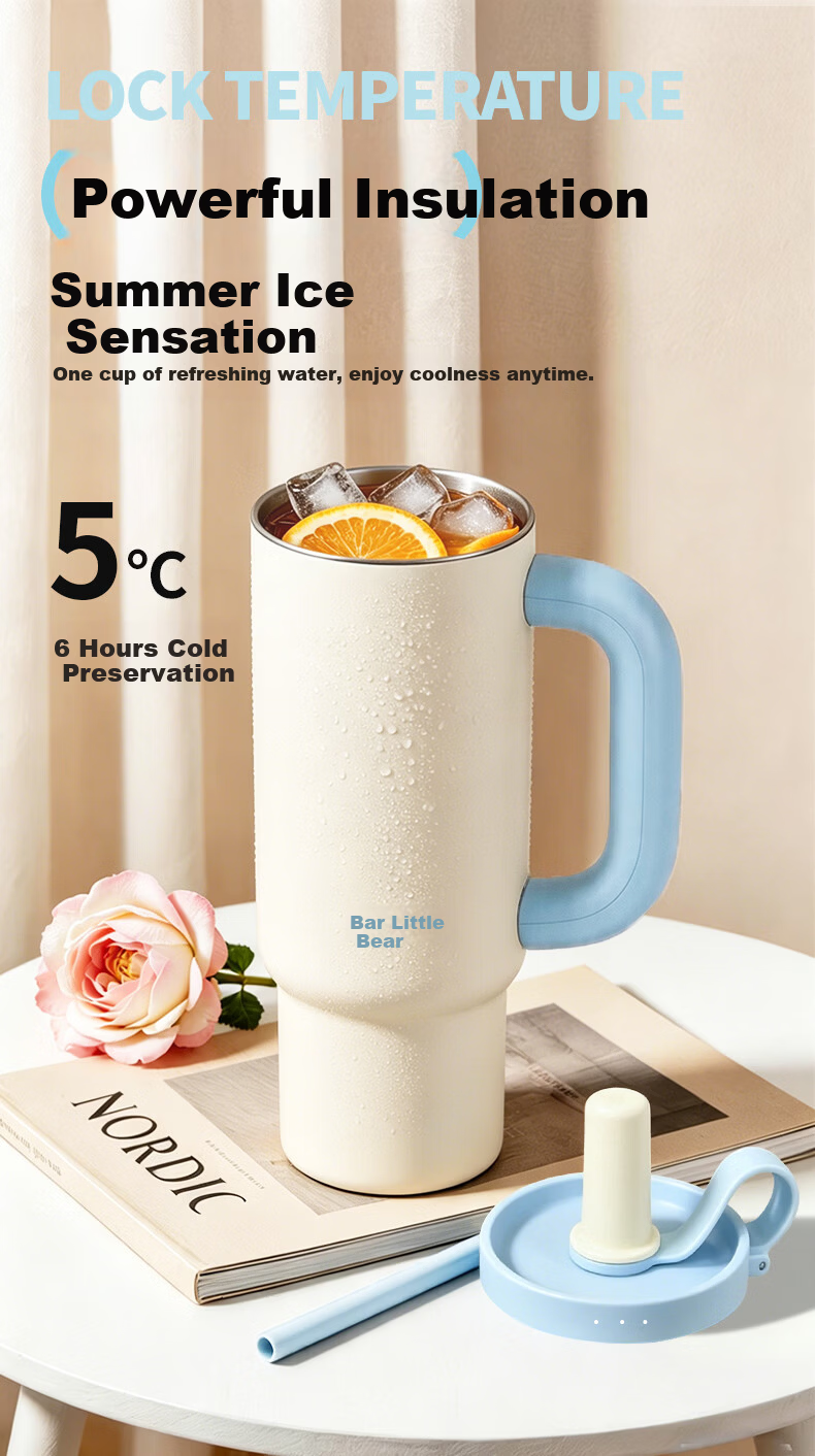 Bear Straw Tumbler Large Capacity Stainless Steel Insulated Water Bottle for Office Men Women Car Student Gift 4