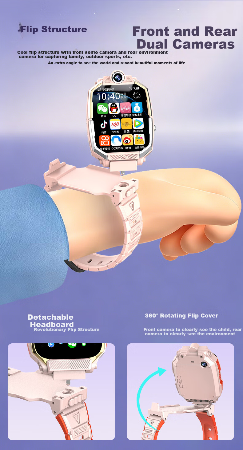 HAOXUEXI Smart Kids Phone Watch 5G Full Network Positioning Flip Waterproof WeChat for Boys and Girls Elementary and Middle School 2