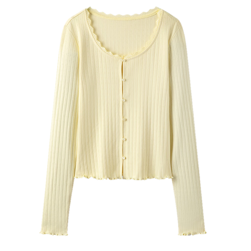 Semir [Pure Cotton] Long Sleeve T-Shirt Women 26 Autumn Short Slim Lace Trim Thin Cardigan 109526101005