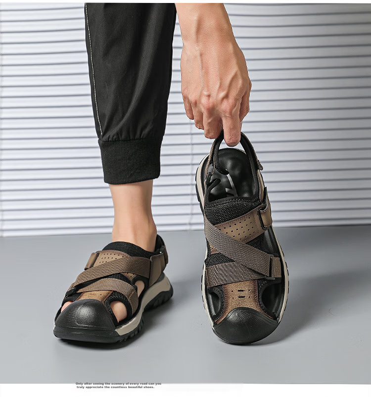 Warrior Men's Summer Breathable Sandals Closed-Toe Beach Commuter Shoes WSL(WZ)-1755 Khaki Black Size 39 11
