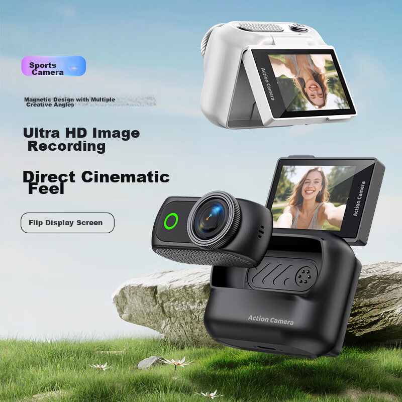 FETANA Thumb Sports Camera 4K HD Stabilized Pocket Camera Vlog Travel Cycling Motorcycle Dash Cam Helmet Chest Magnetic Wearable First-Person Camera
