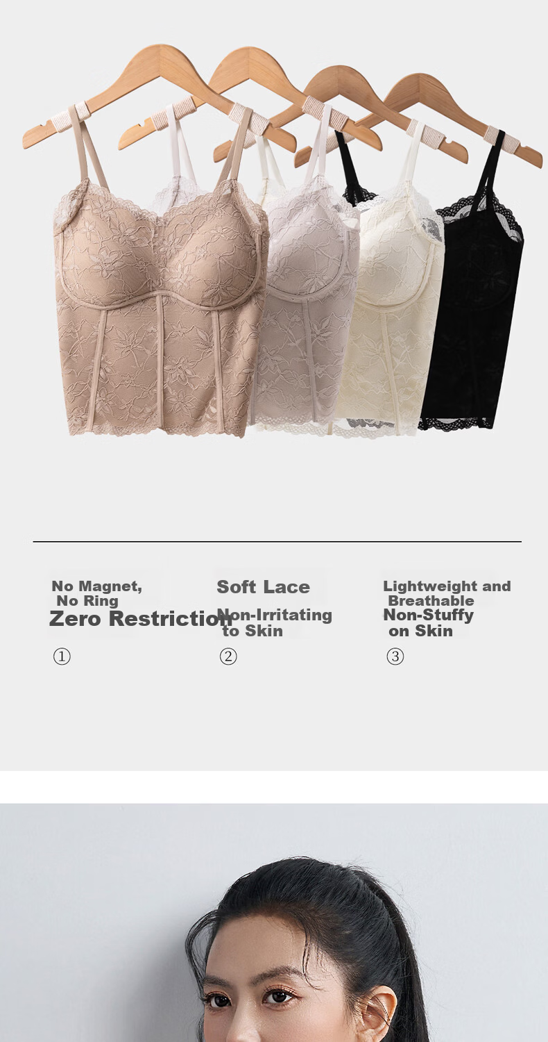 Tingmei [No Bra Needed] Sexy Lace Camisole Women's Thin Lingerie with Built-in Padding Convenient Vest for Outerwear 9