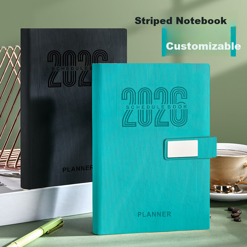 SHENGCHI Premium Minimalist 2026 Vertical Stripe Business Notebook Meeting Journal Memo Book Customizable Logo Single A5 (240 Pages) Turquoise Blue