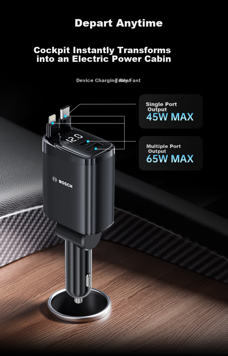 BOSCH SC580 Car Charger Super Fast Charging Cigarette Lighter Adapter Triple USB Car Charger Super Fast Car Charging Head 10