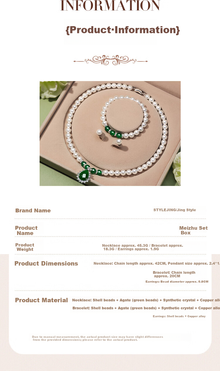 Elegant Faux Pearl Bead Necklace with Green Agate Pendant Jewelry Set of 3 Birthday Gift for Girlfriend, Mom, and Elders 7