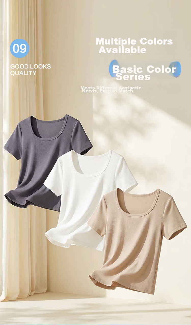 Hodo Women's T-Shirt 10A Antibacterial Smooth Modal Stretch Ribbed Slim Fit Versatile Short Sleeve Top 8