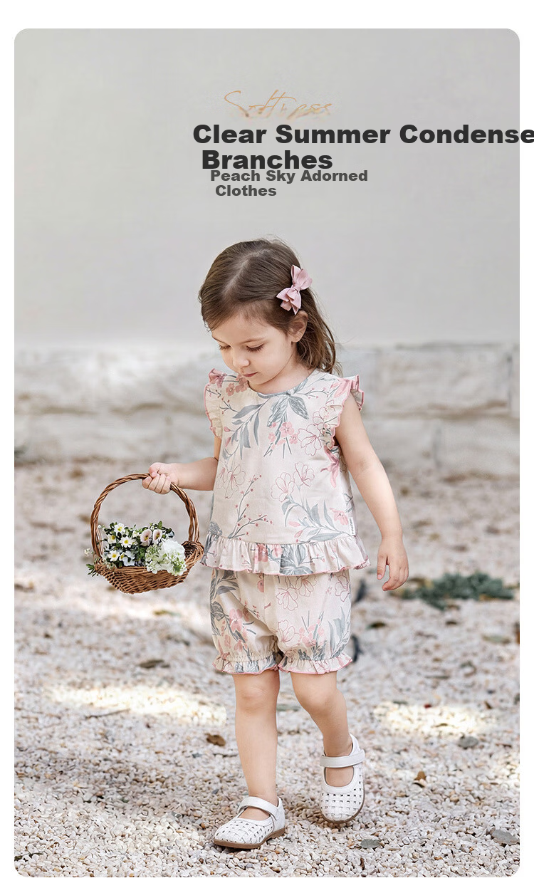 Babylove Baby Girl Summer Cotton Vest and Shorts Set Two-Piece Sweet Outfits Jiangnan Mist 1