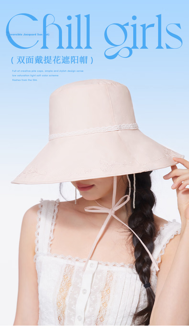 CACUSS Large Brim Sun Hat Women Summer Outdoor Cotton Embroidered Reversible Bucket Hat Pink 1