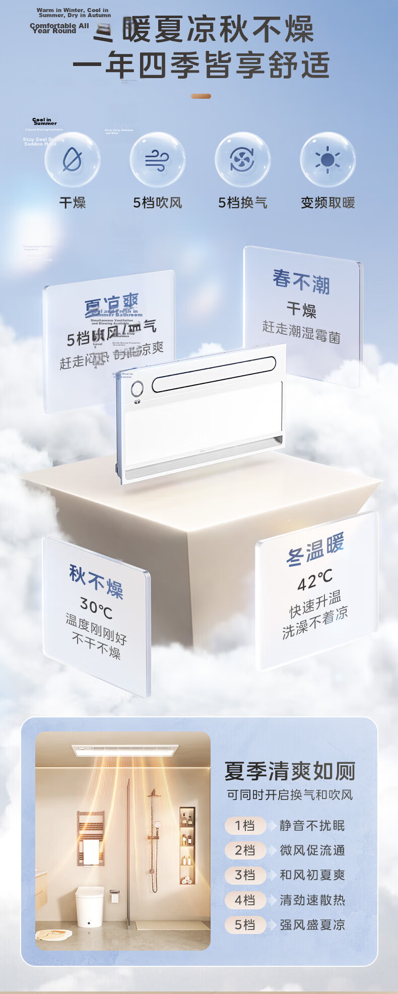 Midea Smart Bathroom Heater Warm Bath Cabin Series Lighting Exhaust Graphene Rapid Heating Sterilization 001W 18