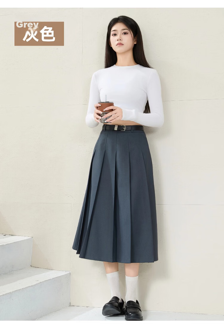 TUCANO Women's High-Waist A-Line Skirt, Mid-Length, Slimming, Simple Versatile Pleated Skirt, Off-White, XL 16