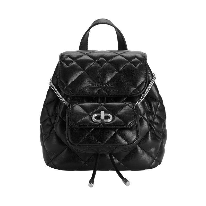 CHARLES&KEITH Classic Diamond Pattern Large Capacity Backpack, Student Schoolbag, Women's Bag, Birthday Gift CK2-60151400