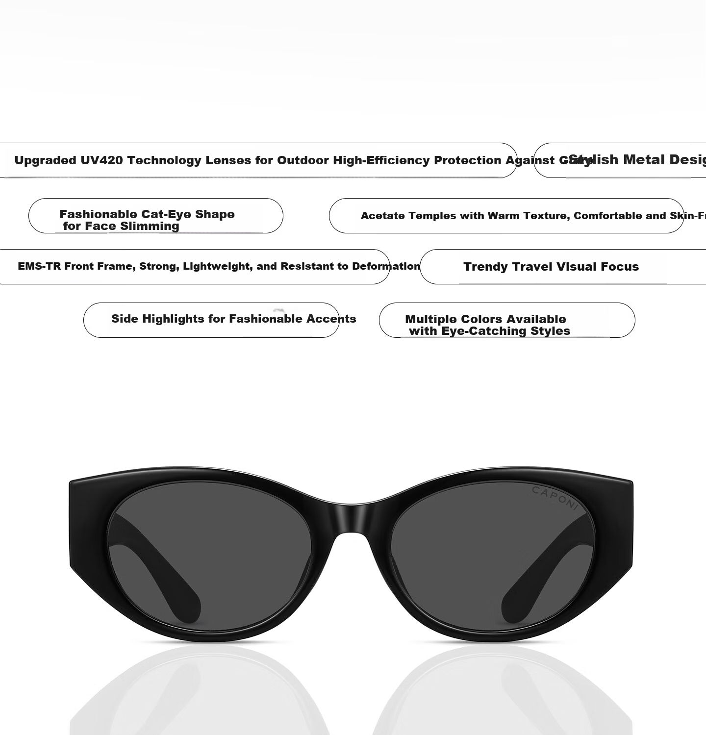 CAPONI Cat Eye Polarized Sunglasses for Women UV Protection Driving Glasses Slim Face Stylish 21