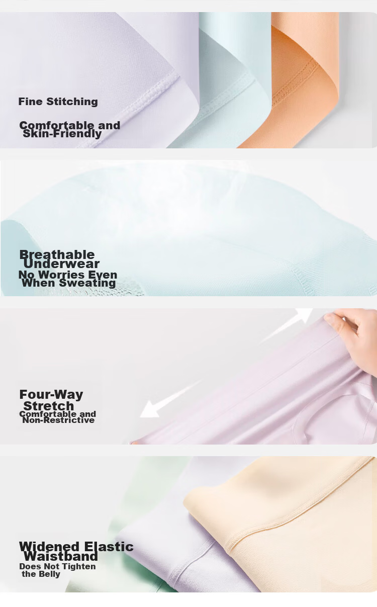 Hodo 10A Antibacterial High Elasticity Seamless Pure Cotton Extended Crotch High Waist Cotton-Spandex Class A Women's Triangle Underwear 4-Pack 12