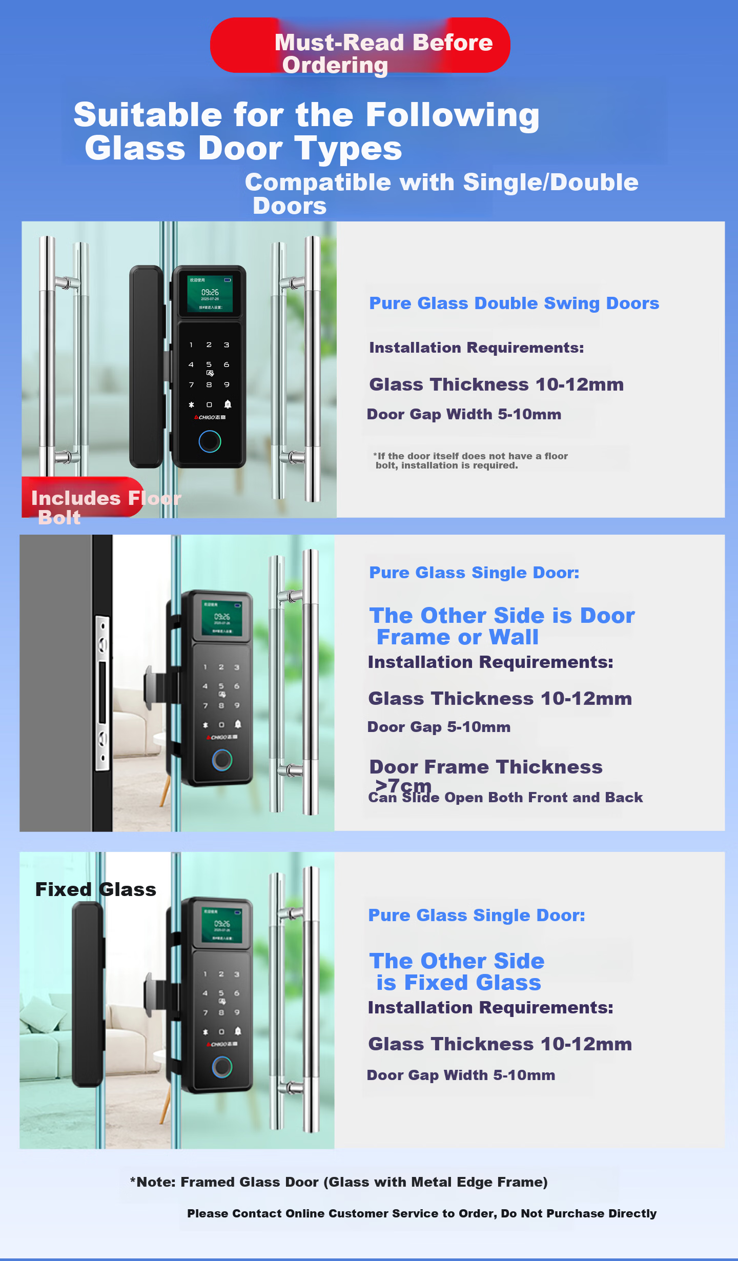 CHIGO Glass Door Fingerprint Lock No Drilling Office Password Lock Single and Double Door Smart Electronic Access Control Lock 3