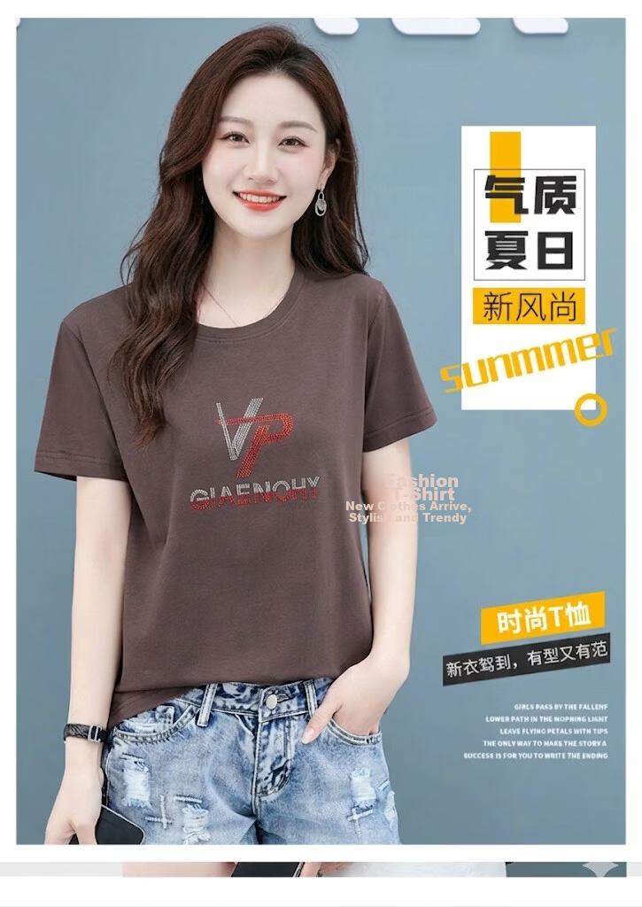 AEMAPE Women's Short Sleeve Summer 2026 New Mid-Age Thin Loose Fit Crew Neck T-Shirt 1