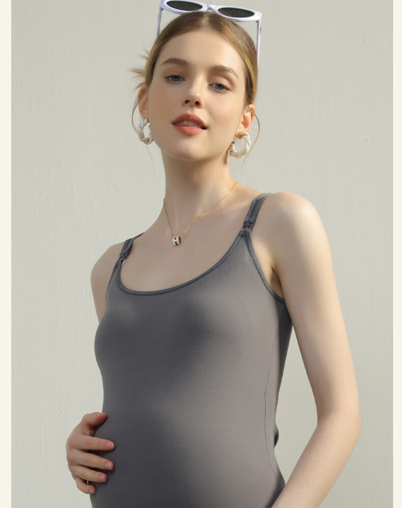 FENYE Nursing Bra, Cotton Camisole, Class A Thin Style, No Need for Bra, with Pads, Vest-Style Nursing Wear, Dark Gray, XL 2