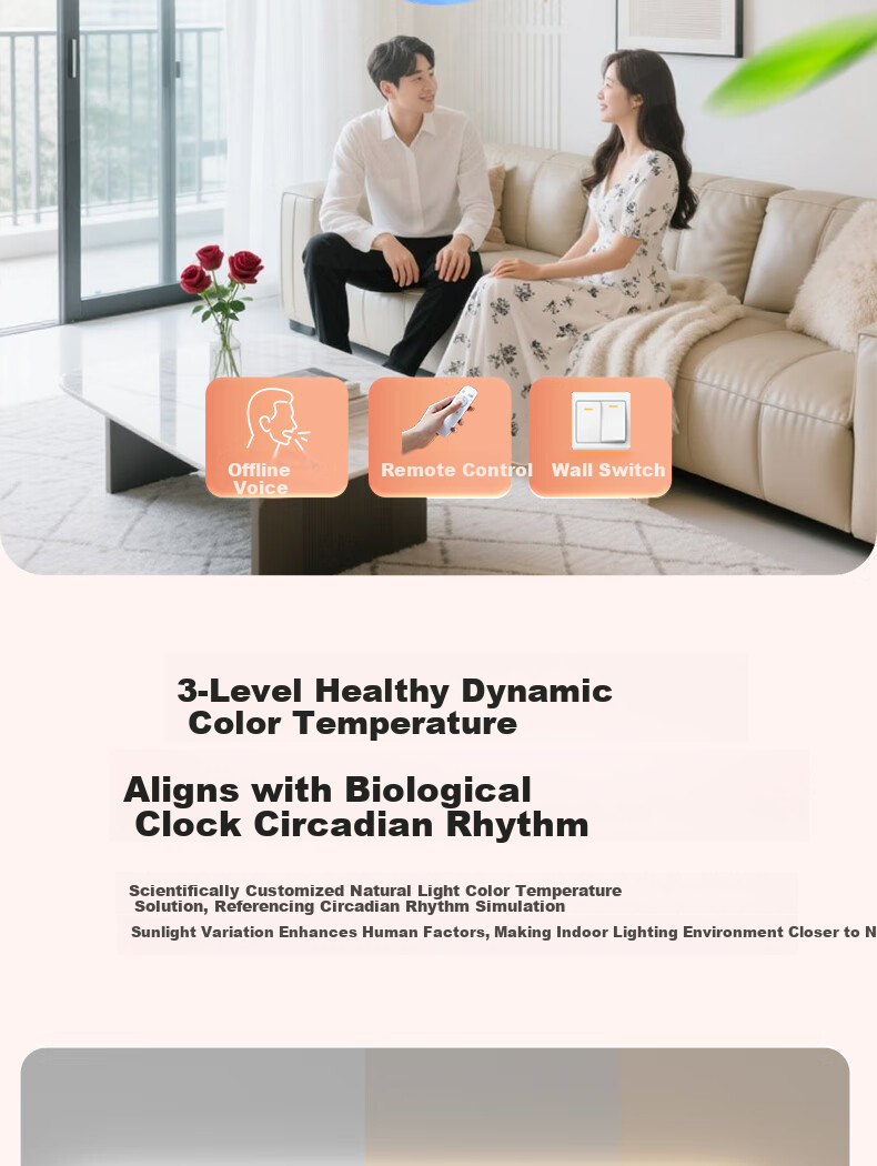 GUJIA LED Bladeless Ceiling Fan Light Integrated Eye-Care Lighting for Living Room and Bedroom 110cm [Installation Included] 2