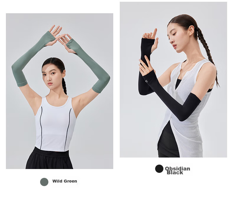 VVC Women's Summer Sunscreen Arm Sleeves Ice Silk UV Protection Lightweight Breathable Sunshade Arm Covers Obsidian Black 17
