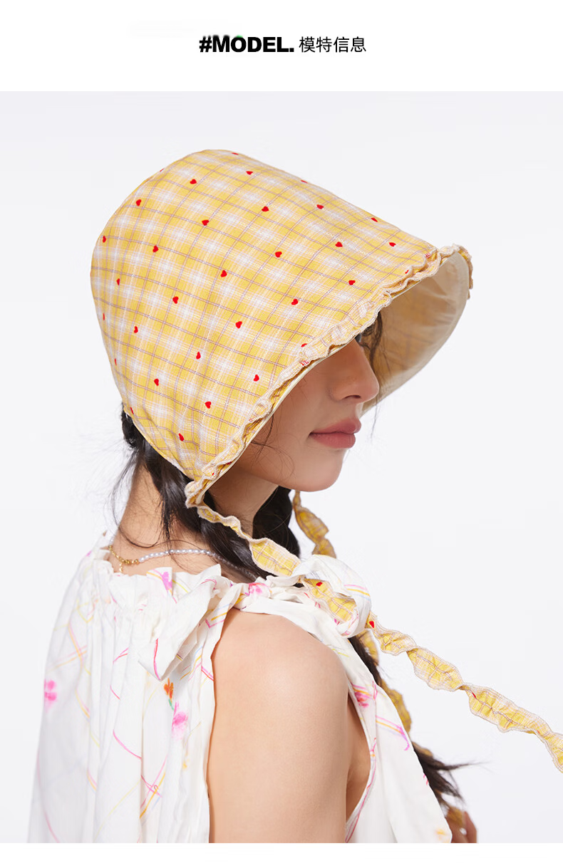 CACUSS Women's Summer Sun Hat Lightweight Bucket Hat Heart Lampshade Hat Age-Reducing Ruffled Sun Hat Honey Yellow 9
