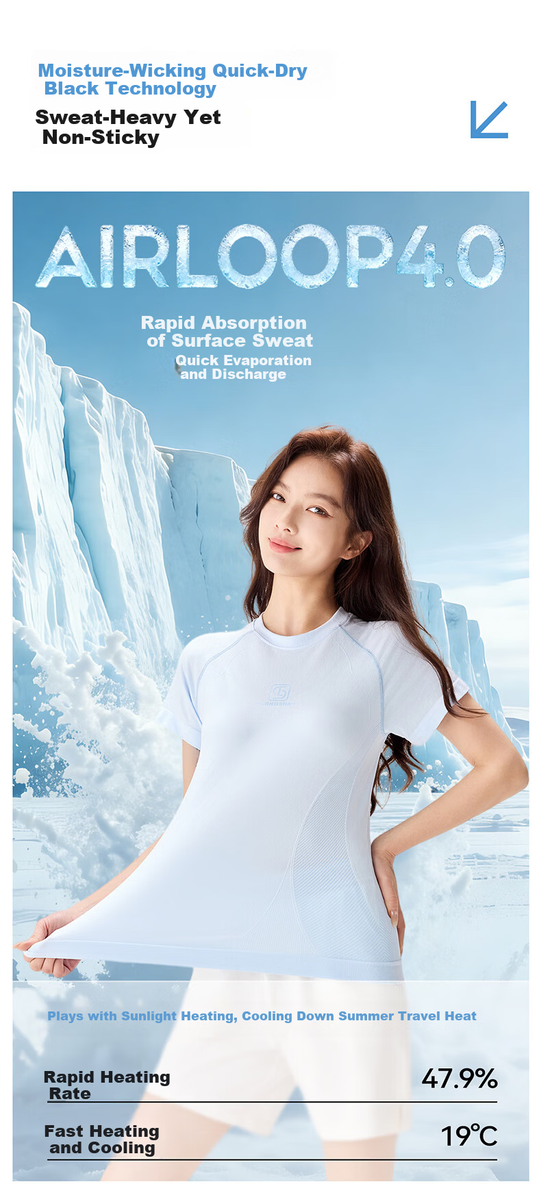 Langsha Women's Short Sleeve Summer Quick-Dry T-Shirt 10A Antibacterial Moisture-Wicking Ice Cooling Breathable Sports Running Top NS1940 5